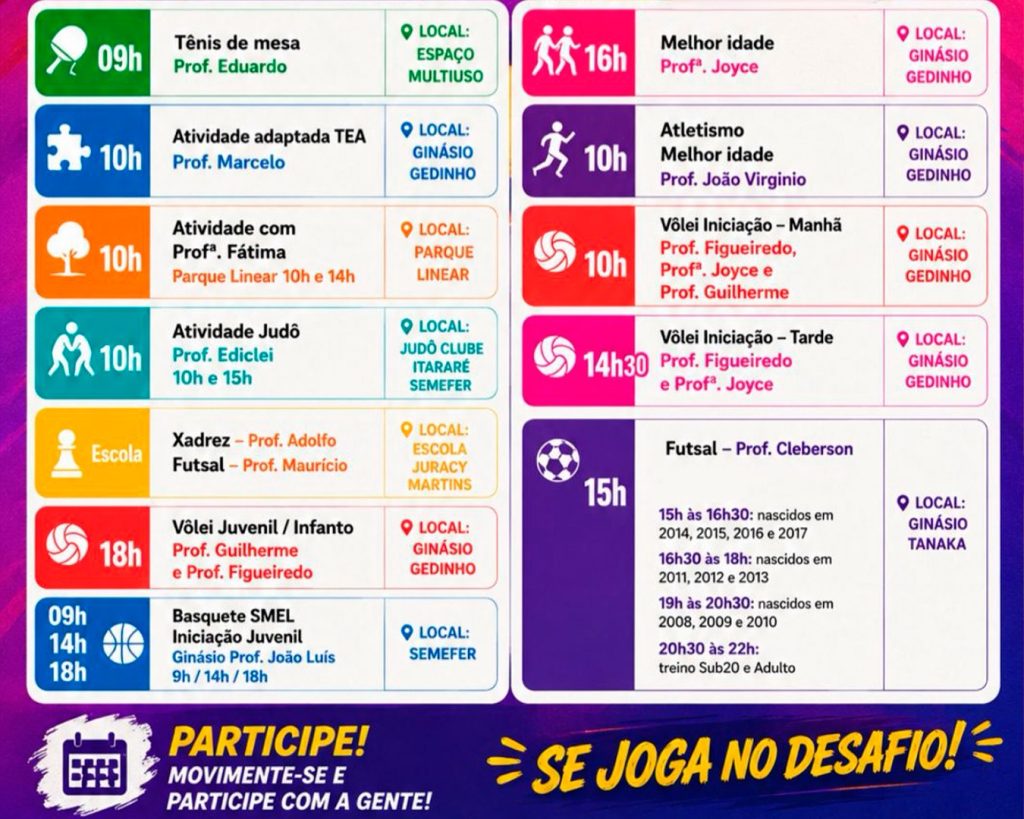 Prefeitura de Itararé promove programação especial do Dia do Desafio com atividades gratuitas para todas as idades