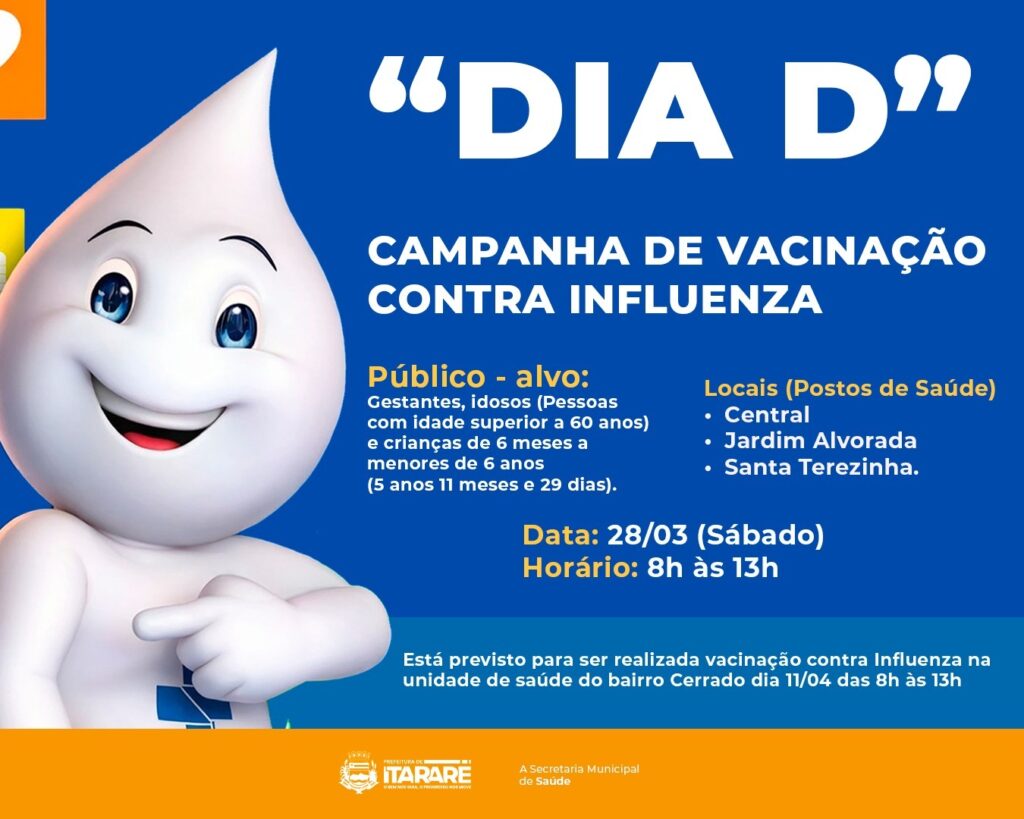 Prefeitura de Itararé realiza “Dia D” de vacinação contra Influenza neste sábado (28)