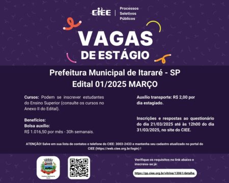 Prefeitura de Itararé (SP) abre processo seletivo para estagiários