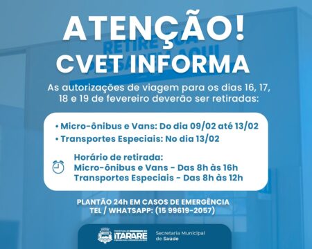 Prefeitura de Itararé (SP) antecipa retirada de passagens para transporte de pacientes devido ao feriado de Carnaval Prefeitura de Itararé (SP) antecipa retirada de passagens para transporte de pacientes devido ao feriado de Carnaval