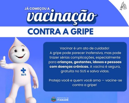 Prefeitura de Itararé (SP) inicia campanha de vacinação contra a gripe para grupos prioritários Prefeitura de Itararé (SP) inicia campanha de vacinação contra a gripe para grupos prioritários