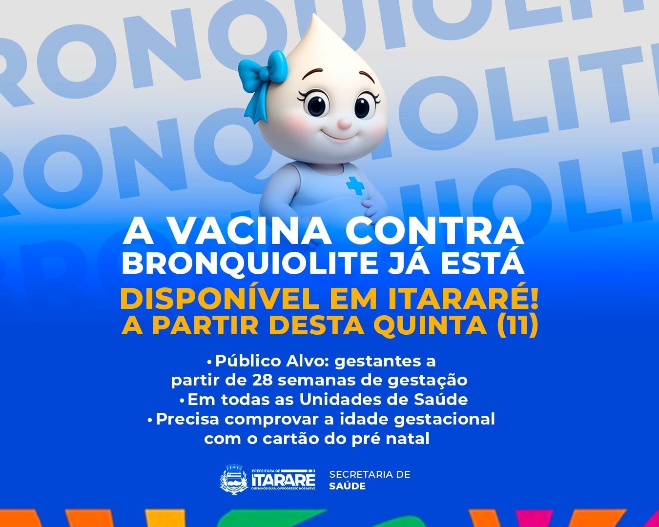 Prefeitura de Itararé (SP) inicia vacinação contra Bronquiolite para gestantes a partir desta quinta-feira (11)