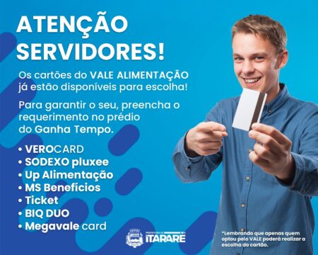 Prefeitura de Itararé (SP) oferece opção entre cesta básica e cartão alimentação aos servidores municipais Prefeitura de Itararé (SP) oferece opção entre cesta básica e cartão alimentação aos servidores municipais
