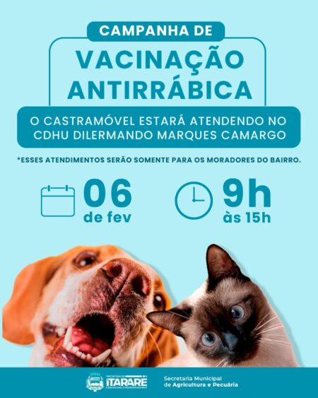 Prefeitura de Itararé (SP) promove campanha de vacinação antirrábica e castração no CDHU Dilermando Marques Camargo