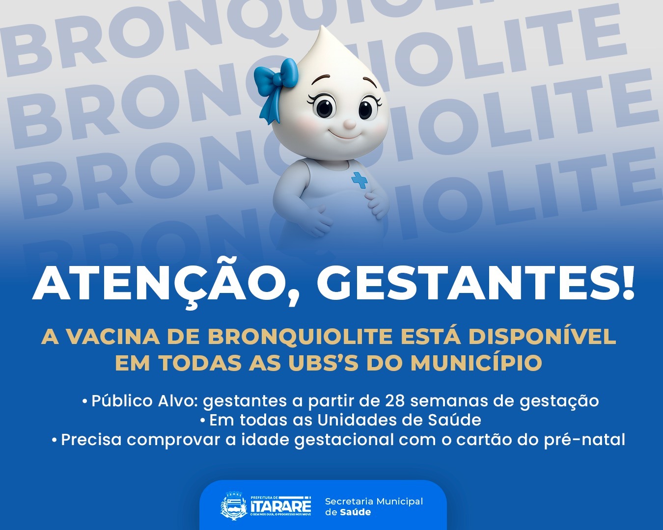 Prefeitura de Itararé (SP) reforça a importância da vacinação contra a Bronquiolite (VSR) para gestantes