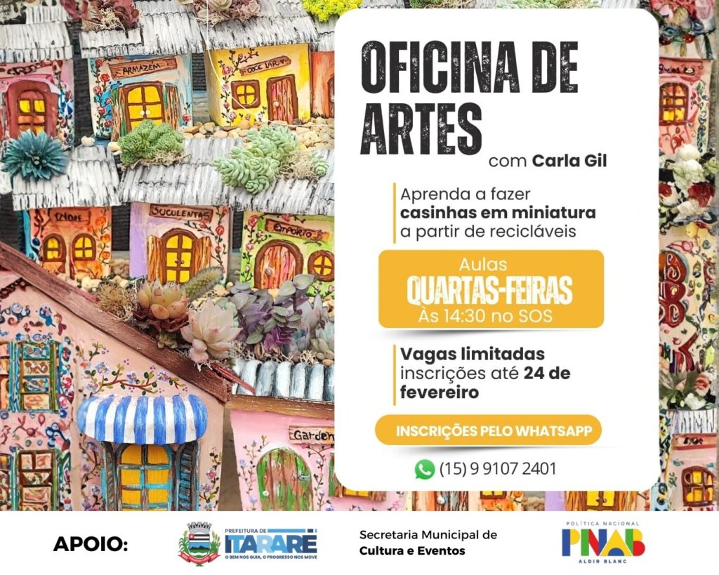 Prefeitura divulga Oficina de Artes “Casinhas em Miniatura” com apoio da PNAB