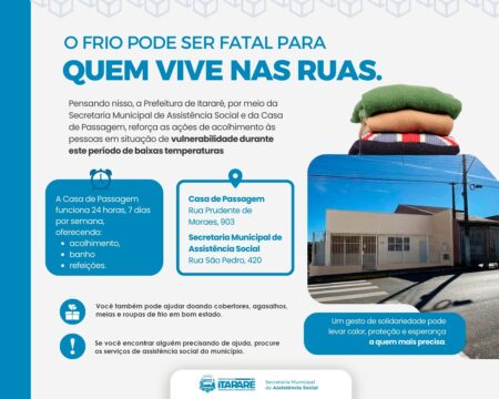 Prefeitura reforça atendimento à população em situação de rua durante período de frio intenso