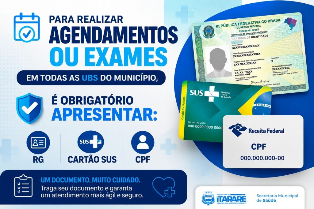 Secretaria de Saúde destaca importância da apresentação de documentos em atendimentos Secretaria de Saúde destaca importância da apresentação de documentos em atendimentos