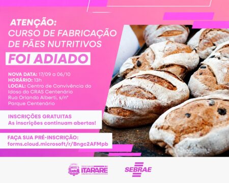 Prefeitura de Itararé adia curso de Pães Nutritivos e amplia prazo para inscrições